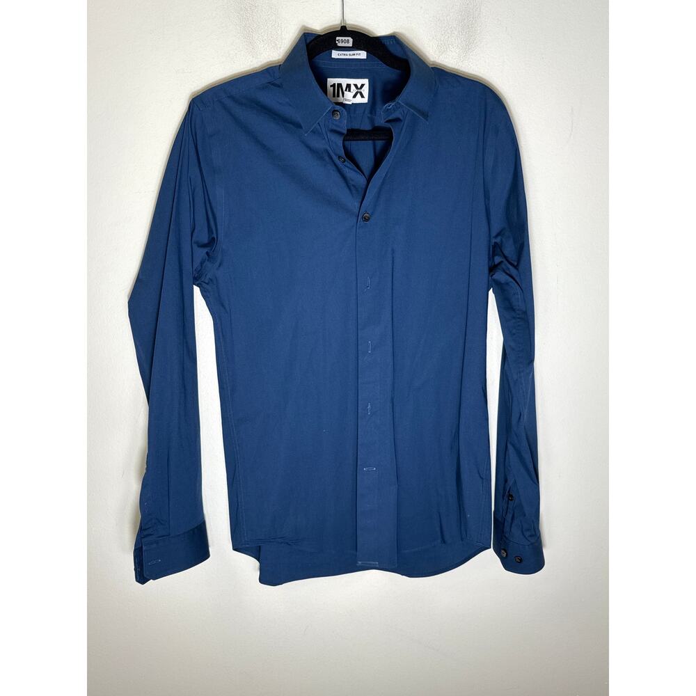 Men's 1MX Dark Blue Extra Slim Fit Button Down Dress Shirt Sz 15-15.5  (M)